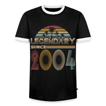 20. Geburtstag Jahrgang 2004 Legendary Since 2004 - Männer Kontrast-T-Shirt - Schwarz/Weiß - Vorne - AI Model Female 172 light (172cm) & AI Model Male 178 light (178cm)