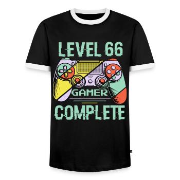 Level 66 Complete 66 Years Old Gamer Level 66 Complete - Men's Ringer Shirt - black/white - Front - AI Model Female 172 light (172cm) & AI Model Male 178 light (178cm)