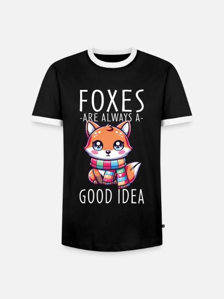 Charmanter Kawaii-Fuchs mit Schalgrafik - Männer Kontrast-T-Shirt - Schwarz/Weiß