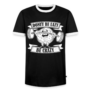 Donut Fitness Funny Donut Gym - Men's Ringer Shirt - black/white - Front - AI Model Female 172 light (172cm) & AI Model Male 178 light (178cm)