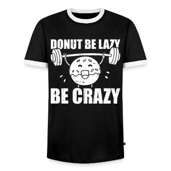 Donut Fitness Funny Donut Gym - Men's Ringer Shirt - black/white - Front - AI Model Female 172 light (172cm) & AI Model Male 178 light (178cm)