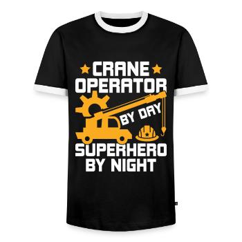Crane Operator By Day - Funny Crane Operator - Men's Ringer Shirt - black/white - Front - AI Model Female 172 light (172cm) & AI Model Male 178 light (178cm)