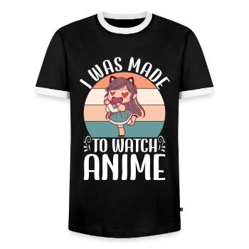 I Was Made To Watch Anime Japanese Anime Manga - Men's Ringer Shirt - black/white - Front - AI Model Female 172 light (172cm) & AI Model Male 178 light (178cm)