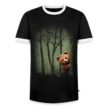 Forest animals Bear in the forest Experience nature Environmental protection - Men's Ringer Shirt - black/white - Front - AI Model Female 172 light (172cm) & AI Model Male 178 light (178cm)