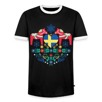 Schweden Dala Pferd Schwedisch Stockholm - Männer Kontrast-T-Shirt - Schwarz/Weiß - Vorne - AI Model Female 172 light (172cm) & AI Model Male 178 light (178cm)