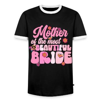 Groovy Bride Bachelorette Bridal Shower - Men's Ringer Shirt - black/white - Front - AI Model Female 172 light (172cm) & AI Model Male 178 light (178cm)