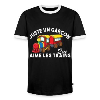 Juste un garçon qui aime les trains - T-shirt contrasté Homme - noir/blanc - Devant - AI Model Female 172 light (172cm) & AI Model Male 178 light (178cm)
