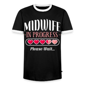 Nurse Midwife Birth Worker Student - Men's Ringer Shirt - black/white - Front - AI Model Female 172 light (172cm) & AI Model Male 178 light (178cm)