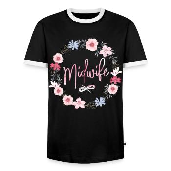 Nurse Midwife Birth Worker Flower - Men's Ringer Shirt - black/white - Front - AI Model Female 172 light (172cm) & AI Model Male 178 light (178cm)