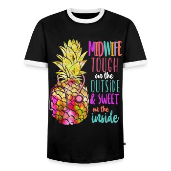 Nurse Midwife Birth Worker - Men's Ringer Shirt - black/white - Front - AI Model Female 172 light (172cm) & AI Model Male 178 light (178cm)