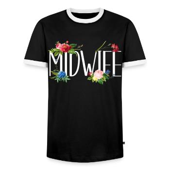 Nurse Midwife Birth Worker Flower - Men's Ringer Shirt - black/white - Front - AI Model Female 172 light (172cm) & AI Model Male 178 light (178cm)