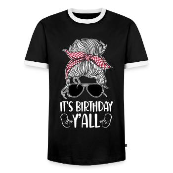 Nurse Midwife Birth Worker - Men's Ringer Shirt - black/white - Front - AI Model Female 172 light (172cm) & AI Model Male 178 light (178cm)