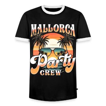Mallorca Party Crew - Men's Ringer Shirt - black/white - Front - AI Model Female 172 light (172cm) & AI Model Male 178 light (178cm)