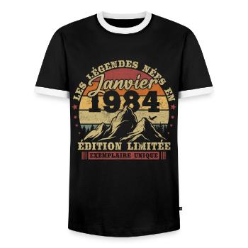 Vintage January 1984 Retro Birthday Gift - Men's Ringer Shirt - black/white - Front - AI Model Female 172 light (172cm) & AI Model Male 178 light (178cm)