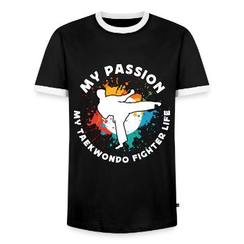 Taekwondo Ma passion Mes arts martiaux mixtes - T-shirt contrasté Homme - noir/blanc - Devant - AI Model Female 172 light (172cm) & AI Model Male 178 light (178cm)