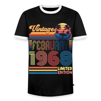 Anniversaire Février 1968. Cadeau Fevrier 1968. - T-shirt contrasté Homme - noir/blanc - Devant - AI Model Female 172 light (172cm) & AI Model Male 178 light (178cm)
