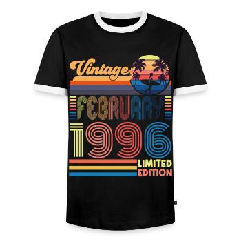 Anniversary February 1996. Gift February 1996. - Men's Ringer Shirt - black/white - Front - AI Model Female 172 light (172cm) & AI Model Male 178 light (178cm)