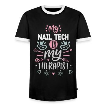 My Tech Nail Is My Therapist Nail Art - Men's Ringer Shirt - black/white - Front - AI Model Female 172 light (172cm) & AI Model Male 178 light (178cm)