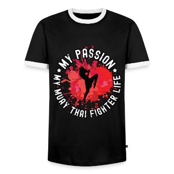 Muay Thai Fighter My Passion My Muay Thai Lover - Men's Ringer Shirt - black/white - Front - AI Model Female 172 light (172cm) & AI Model Male 178 light (178cm)