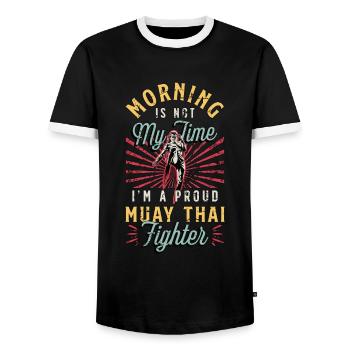 Muay Thai Fighter Morning Is Not My Time Boxing - Männer Kontrast-T-Shirt - Schwarz/Weiß - Vorne - AI Model Female 172 light (172cm) & AI Model Male 178 light (178cm)