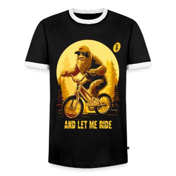 Let me drive, Bigfoot camouflaged while cycling - Men's Ringer Shirt - black/white - Front - AI Model Female 172 light (172cm) & AI Model Male 178 light (178cm)