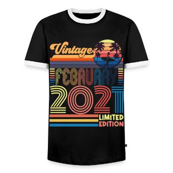 Anniversaire Février 2021. Cadeau Fevrier 2021. - T-shirt contrasté Homme - noir/blanc - Devant - AI Model Female 172 light (172cm) & AI Model Male 178 light (178cm)