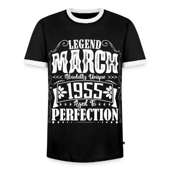 Mars 1955. Cadeau d'Anniversaire mars 1955. March. - T-shirt contrasté Homme - noir/blanc - Devant - AI Model Female 172 light (172cm) & AI Model Male 178 light (178cm)