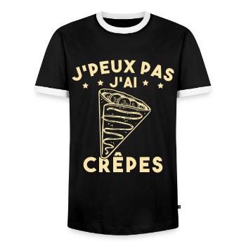 J'peux Pas J'ai Crêpes Cadeau Humour Drole - T-shirt contrasté Homme - noir/blanc - Devant - AI Model Female 172 light (172cm) & AI Model Male 178 light (178cm)