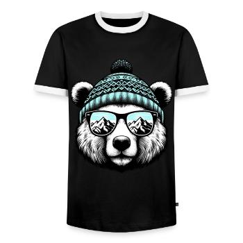 Lustiger Bär mit Strickmütze Skiurlaub Snowboard - Männer Kontrast-T-Shirt - Schwarz/Weiß - Vorne - AI Model Female 172 light (172cm) & AI Model Male 178 light (178cm)