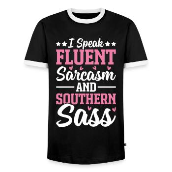 Drôle de fille du Sud - T-shirt contrasté Homme - noir/blanc - Devant - AI Model Female 172 light (172cm) & AI Model Male 178 light (178cm)