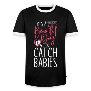LD Labour And Delivery Nurse - Men's Ringer Shirt - black/white - Front - AI Model Female 172 light (172cm) & AI Model Male 178 light (178cm)
