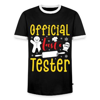 Cookie Official Taste Tester Christmas Cookies - Men's Ringer Shirt - black/white - Front - AI Model Female 172 light (172cm) & AI Model Male 178 light (178cm)