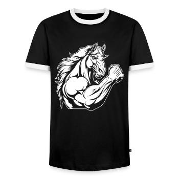 Fitness Horse - Men's Ringer Shirt - black/white - Front - AI Model Female 172 light (172cm) & AI Model Male 178 light (178cm)