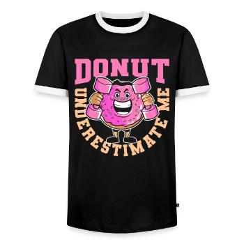 Donut Fitness Funny Donut Gym - Men's Ringer Shirt - black/white - Front - AI Model Female 172 light (172cm) & AI Model Male 178 light (178cm)