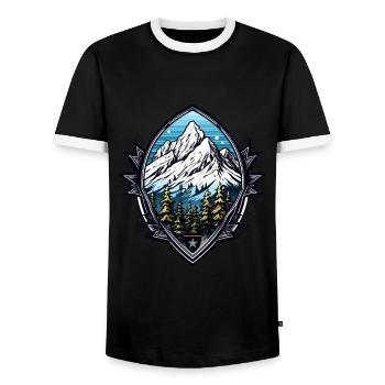 Mountains Alps Coat of Arms - Men's Ringer Shirt - black/white - Front - AI Model Female 172 light (172cm) & AI Model Male 178 light (178cm)