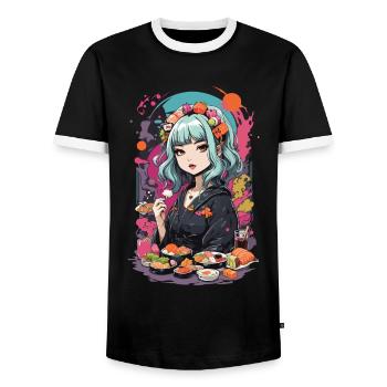 Anime Sushi e-Girl Goth Pastel Style Design - T-shirt contrasté Homme - noir/blanc - Devant - AI Model Female 172 light (172cm) & AI Model Male 178 light (178cm)