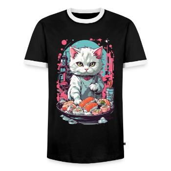 Style esthétique de chat Sushi Pastel gothique - T-shirt contrasté Homme - noir/blanc - Devant - AI Model Female 172 light (172cm) & AI Model Male 178 light (178cm)