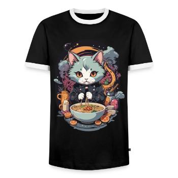 Katze Ramen Liebe Japanisches Nudelsuppen Design - Männer Kontrast-T-Shirt - Schwarz/Weiß - Vorne - AI Model Female 172 light (172cm) & AI Model Male 178 light (178cm)