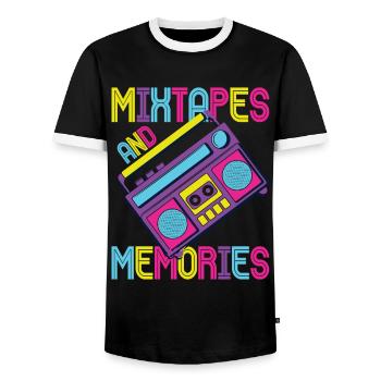 Fille garçon enfants 70 s 80 s 90 s Disco Costume tenue - T-shirt contrasté Homme - noir/blanc - Devant - AI Model Female 172 light (172cm) & AI Model Male 178 light (178cm)