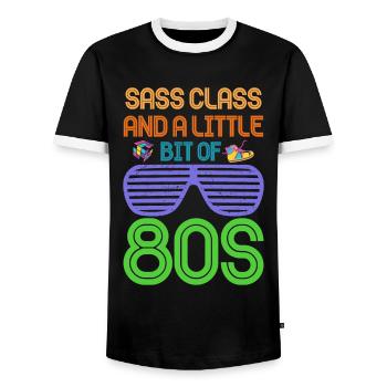 Fille garçon enfants 70 s 80 s 90 s Disco Costume tenue - T-shirt contrasté Homme - noir/blanc - Devant - AI Model Female 172 light (172cm) & AI Model Male 178 light (178cm)