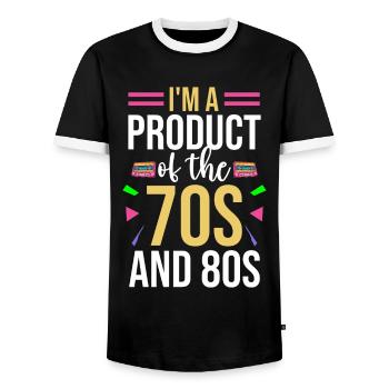 Fille garçon enfants 70 s 80 s 90 s Disco Costume tenue - T-shirt contrasté Homme - noir/blanc - Devant - AI Model Female 172 light (172cm) & AI Model Male 178 light (178cm)
