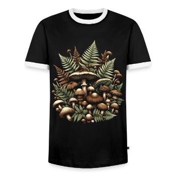 Pilze und Farne Cottagecore Ästhetischer Wald - Männer Kontrast-T-Shirt - Schwarz/Weiß - Vorne - AI Model Female 172 light (172cm) & AI Model Male 178 light (178cm)