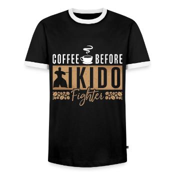 Aikido Fighter Coffee Martial Artist Coffee Lover - Männer Kontrast-T-Shirt - Schwarz/Weiß - Vorne - AI Model Female 172 light (172cm) & AI Model Male 178 light (178cm)
