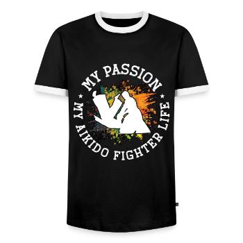 Aikido Fighter My Passion My Japanese Martial Arts - Männer Kontrast-T-Shirt - Schwarz/Weiß - Vorne - AI Model Female 172 light (172cm) & AI Model Male 178 light (178cm)