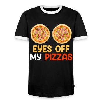 Pizzaïolo lève les yeux sur mes amateurs de pâtisserie de pizzas - T-shirt contrasté Homme - noir/blanc - Devant - AI Model Female 172 light (172cm) & AI Model Male 178 light (178cm)