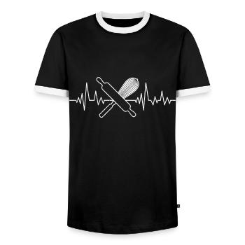 Baking Lovers Heartbeat ECG Baking Fans Bakery - Men's Ringer Shirt - black/white - Front - AI Model Female 172 light (172cm) & AI Model Male 178 light (178cm)