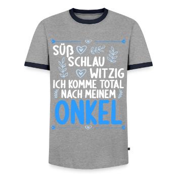 Ich komme total nach meinem Onkel Nichte Neffe - Männer Kontrast-T-Shirt - Grau/Navy  - Vorne - AI Model Female 172 light (172cm) & AI Model Male 178 light (178cm)