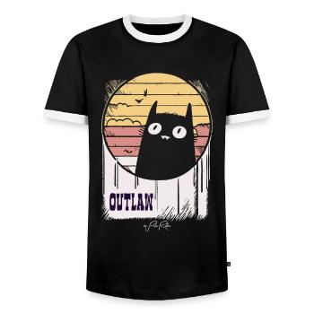 Le chat rétro hors-la-loi, le chat - T-shirt contrasté Homme - noir/blanc - Devant - AI Model Female 172 light (172cm) & AI Model Male 178 light (178cm)