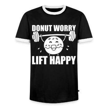 Donut Fitness Funny Donut Gym - Men's Ringer Shirt - black/white - Front - AI Model Female 172 light (172cm) & AI Model Male 178 light (178cm)
