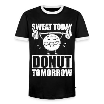 Donut Fitness Funny Donut Gym - Men's Ringer Shirt - black/white - Front - AI Model Female 172 light (172cm) & AI Model Male 178 light (178cm)